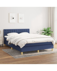 Sommier à lattes de lit avec matelas Bleu 140x190 cm Tissu | Mobilier & Déco