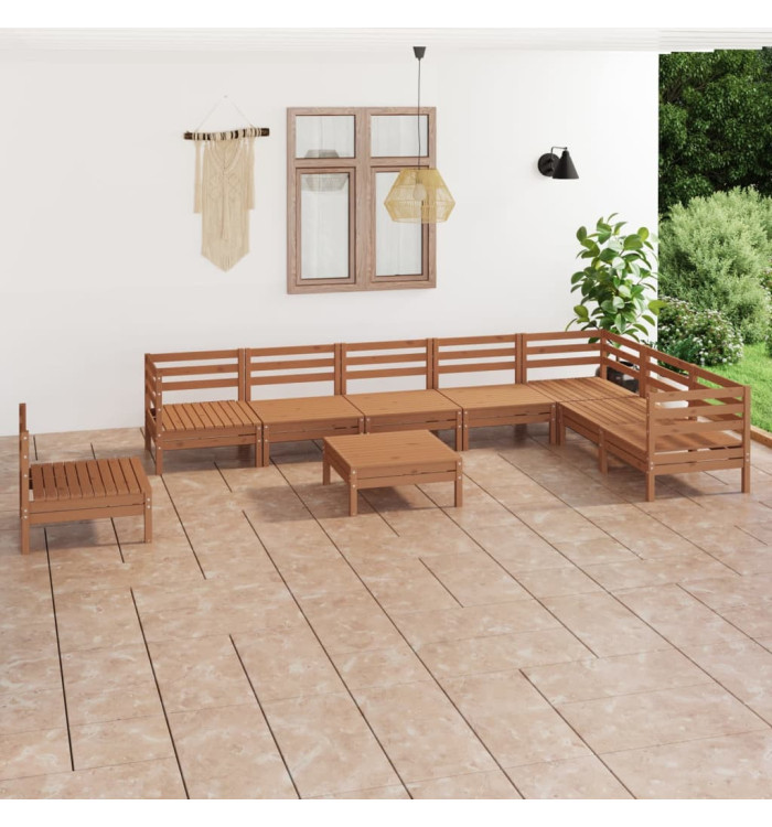 Salon de jardin 9 pcs Bois de pin massif Marron miel | Mobilier & Déco