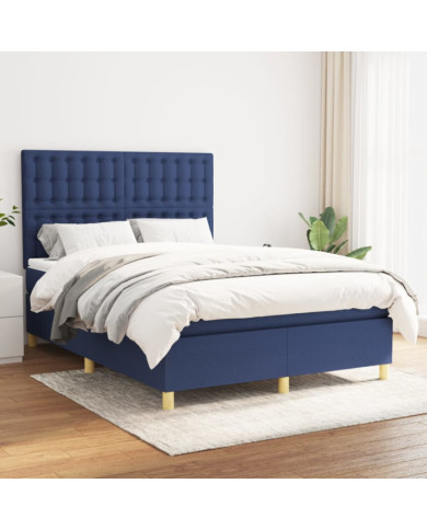 Sommier à lattes de lit avec matelas Bleu 140x190 cm Tissu | Mobilier & Déco