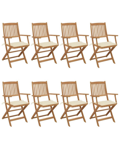 Chaises pliables de jardin lot de 8 avec coussins Bois d'acacia | Mobilier & Déco