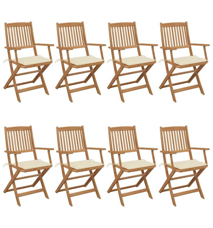 Chaises pliables de jardin lot de 8 avec coussins Bois d'acacia | Mobilier & Déco