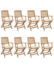 Chaises pliables de jardin lot de 8 avec coussins Bois d'acacia | Mobilier & Déco