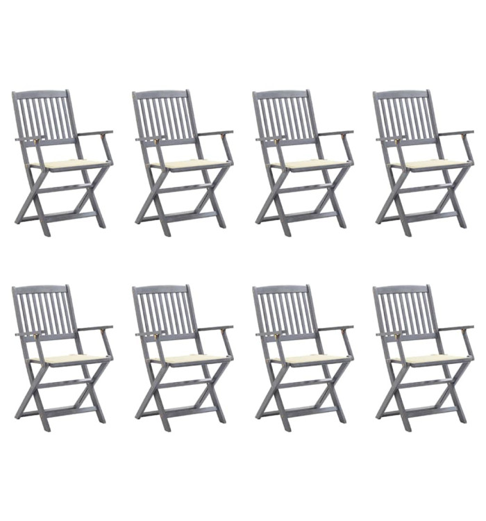 Chaises pliables d'extérieur lot de 8 et coussins Bois d'acacia | Mobilier & Déco