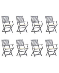 Chaises pliables d'extérieur lot de 8 et coussins Bois d'acacia | Mobilier & Déco