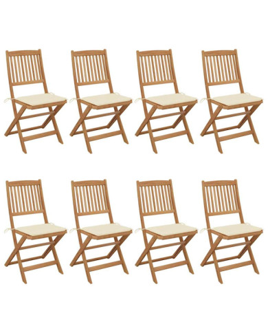 Chaises pliables de jardin lot de 8 avec coussins Bois d'acacia | Mobilier & Déco