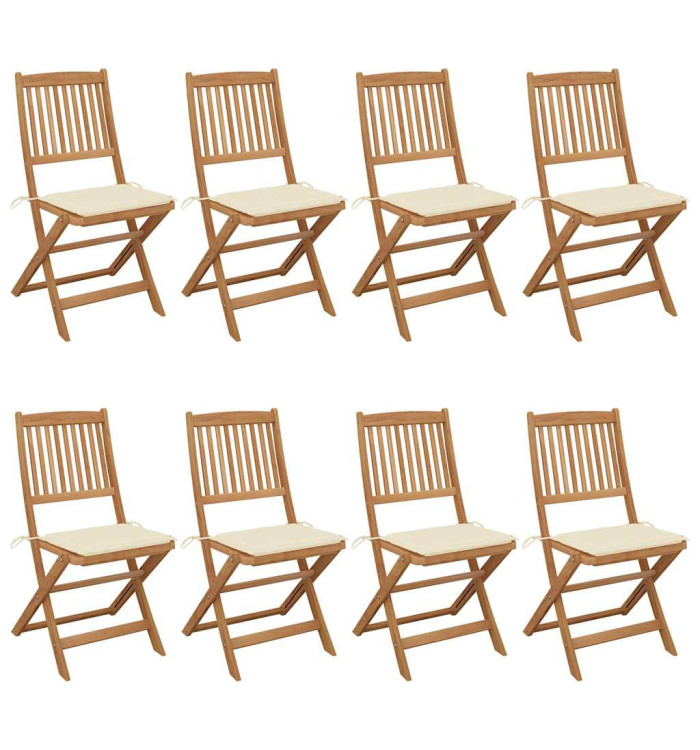 Chaises pliables de jardin lot de 8 avec coussins Bois d'acacia | Mobilier & Déco