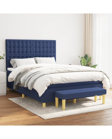 Sommier à lattes de lit avec matelas Bleu 140x200 cm Tissu | Mobilier & Déco