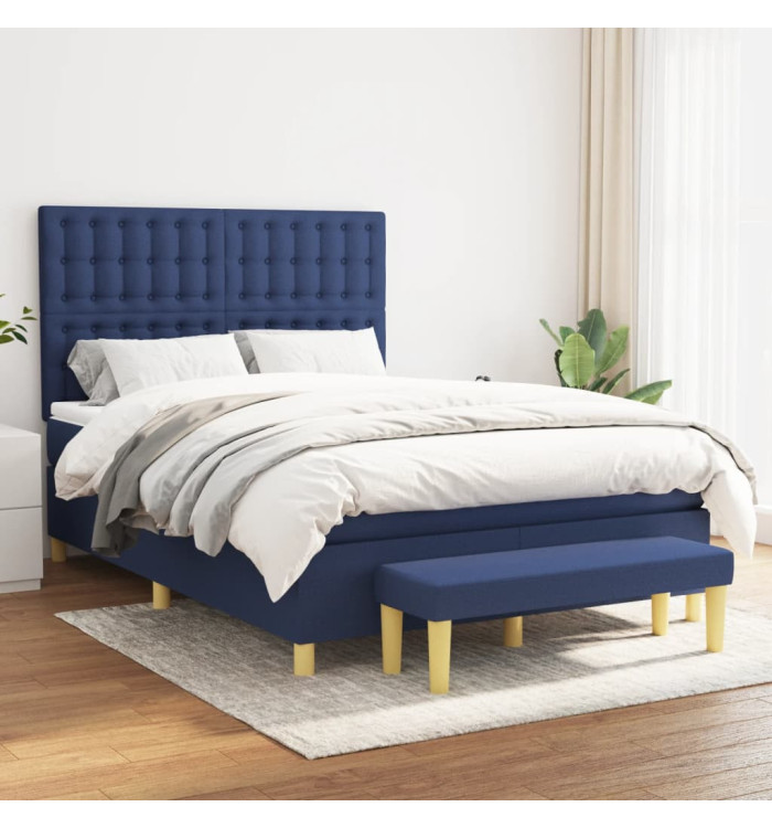 Sommier à lattes de lit avec matelas Bleu 140x200 cm Tissu | Mobilier & Déco
