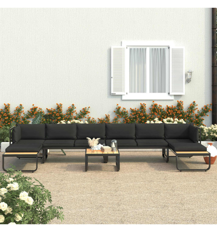 Canapé d'angle de jardin à 5 places avec coussins Aluminium WPC | Mobilier & Déco