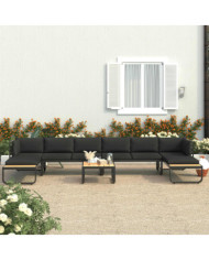 Canapé d'angle de jardin à 5 places avec coussins Aluminium WPC | Mobilier & Déco