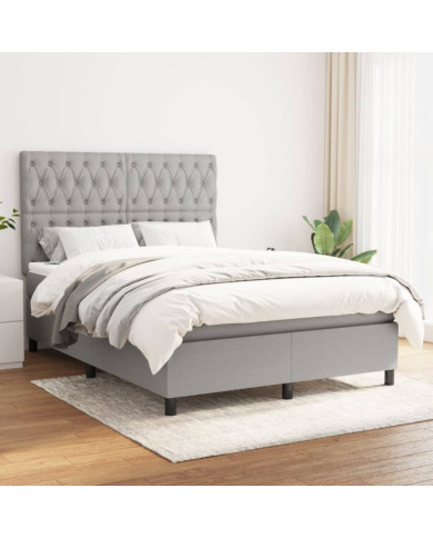 Sommier à lattes de lit avec matelas Gris clair 140x190cm Tissu | Mobilier & Déco