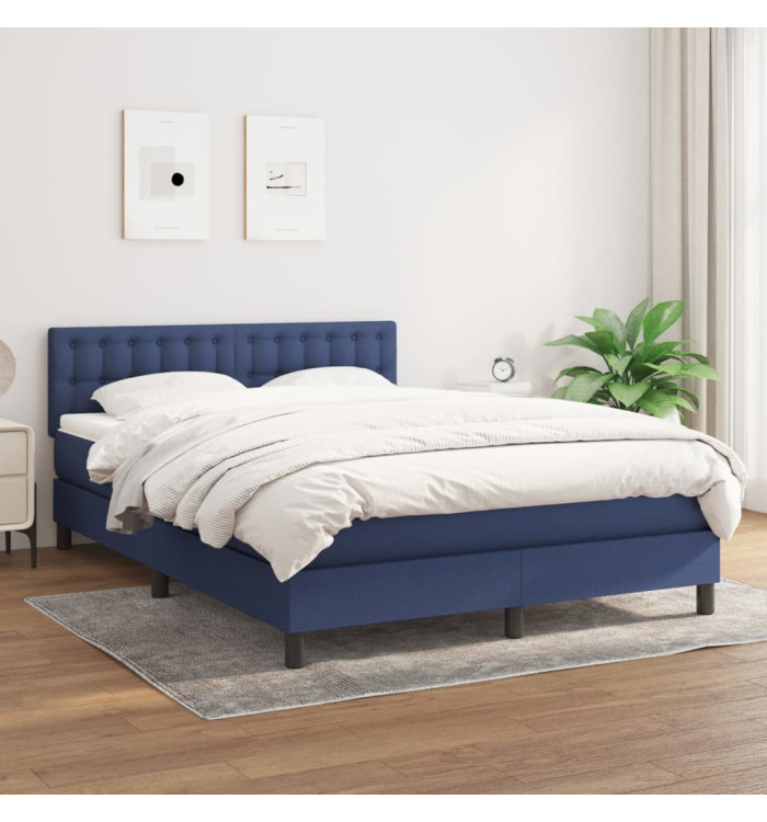 Sommier à lattes de lit avec matelas Bleu 140x200 cm Tissu | Mobilier & Déco