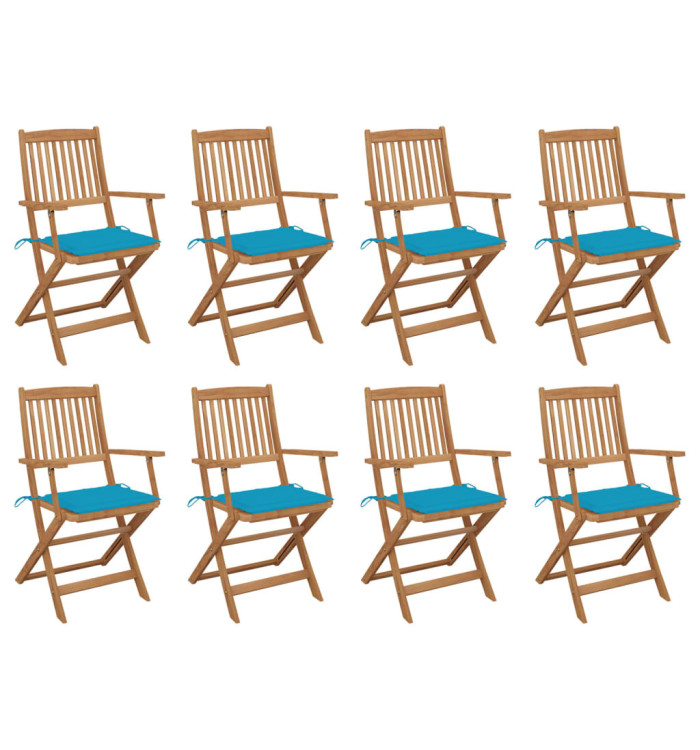 Chaises pliables d'extérieur et coussins lot de 8 Bois d'acacia | Mobilier & Déco