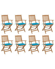 Chaises pliables d'extérieur et coussins lot de 8 Bois d'acacia | Mobilier & Déco