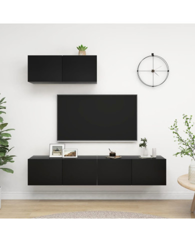 Meubles TV 3 pcs Noir Bois d'ingénierie | Mobilier & Déco
