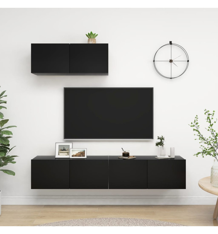 Meubles TV 3 pcs Noir Bois d'ingénierie | Mobilier & Déco