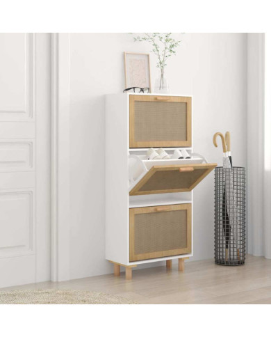 Armoire à chaussures Blanc 52x25x115 cm Bois d'ingénierie/rotin | Mobilier & Déco