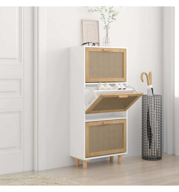 Armoire à chaussures Blanc 52x25x115 cm Bois d'ingénierie/rotin | Mobilier & Déco