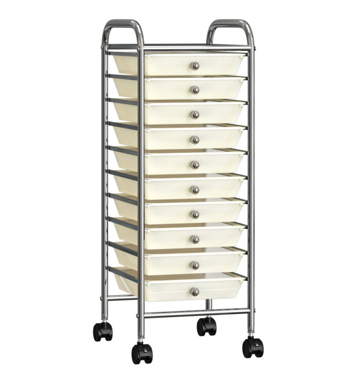 Chariot de rangement mobile à 10 tiroirs Blanc Plastique | Mobilier & Déco