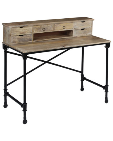 Bureau Bois de manguier massif et acier 110 x 50 x 96 cm | Mobilier & Déco