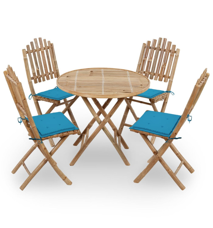 Mobilier à dîner d'extérieur pliable 5 pcs avec coussins bambou | Mobilier & Déco