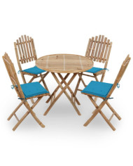 Mobilier à dîner d'extérieur pliable 5 pcs avec coussins bambou | Mobilier & Déco