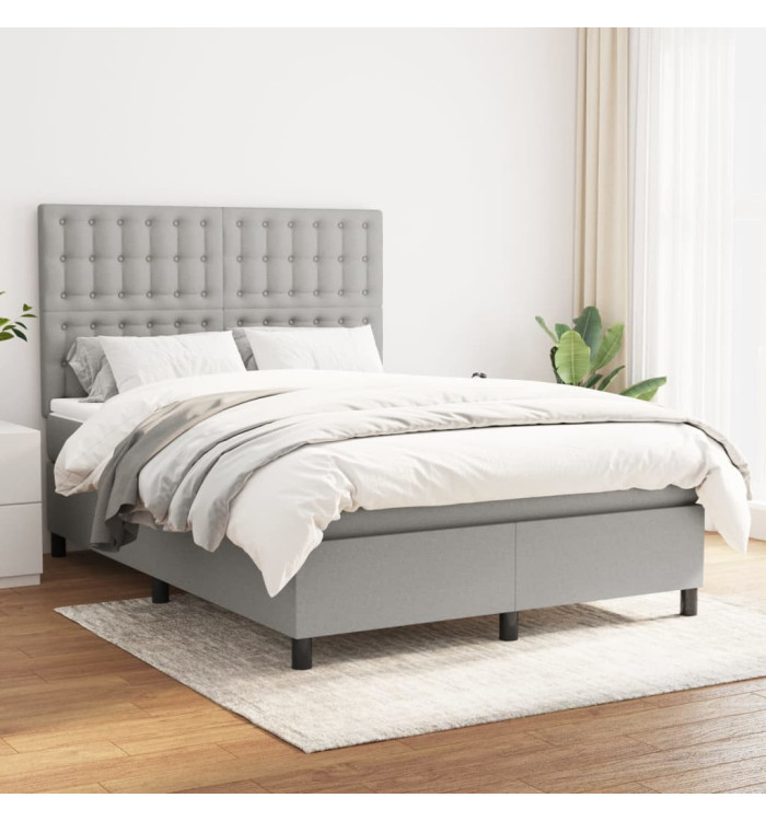 Sommier à lattes de lit avec matelas Gris clair 140x190cm Tissu | Mobilier & Déco