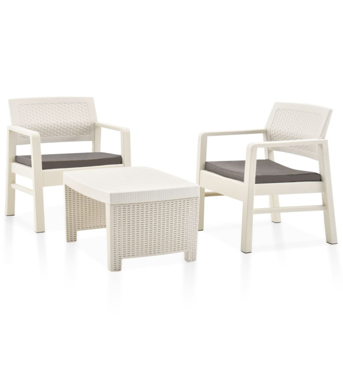 Salon de jardin 3 pcs Plastique Blanc | Mobilier & Déco