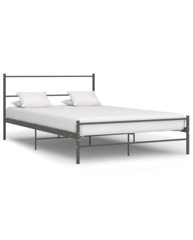 Cadre de lit avec tête de lit sans matelas gris 160x200cm métal | Mobilier & Déco