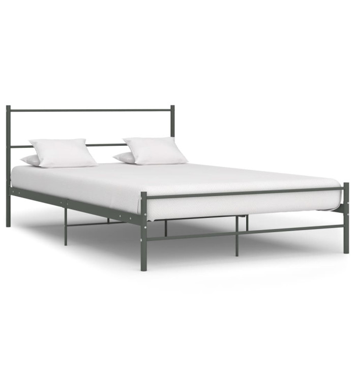 Cadre de lit avec tête de lit sans matelas gris 160x200cm métal | Mobilier & Déco
