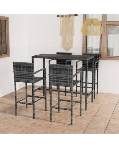 Ensemble de bar de jardin 5 pcs Résine tressée Gris | Mobilier & Déco