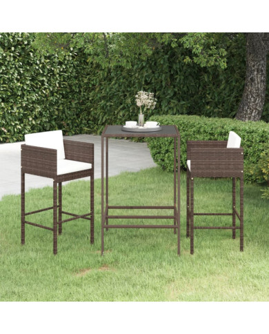 Meubles de bar de jardin 3pcs et coussins Résine tressée Marron | Mobilier & Déco