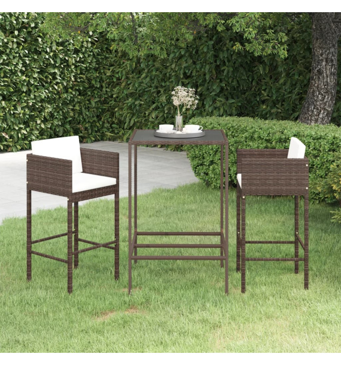 Meubles de bar de jardin 3pcs et coussins Résine tressée Marron | Mobilier & Déco