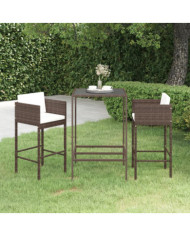 Meubles de bar de jardin 3pcs et coussins Résine tressée Marron | Mobilier & Déco
