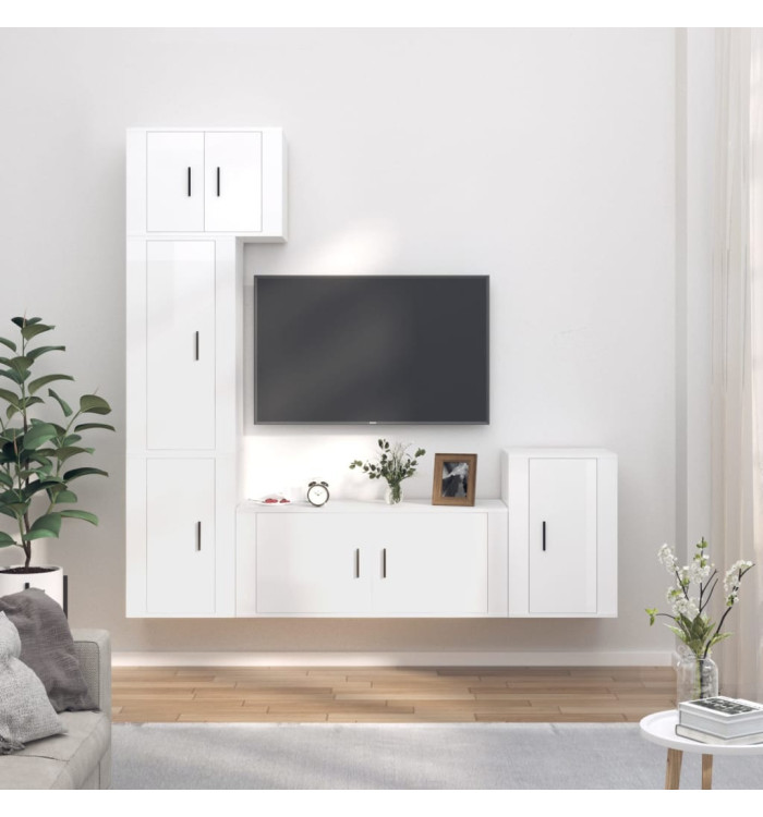 Ensemble de meubles TV 5 pcs Blanc brillant Bois d'ingénierie | Mobilier & Déco