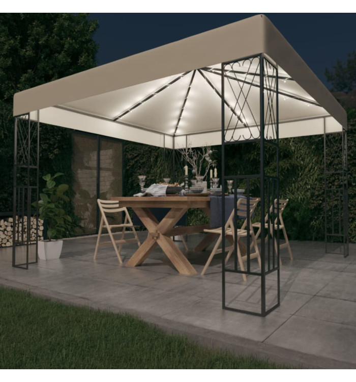 Tonnelle avec guirlande lumineuse à LED 3x3 m Crème Tissu | Mobilier & Déco