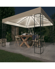 Tonnelle avec guirlande lumineuse à LED 3x3 m Crème Tissu | Mobilier & Déco