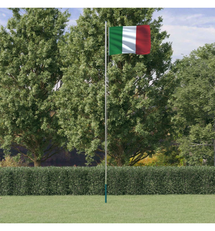 Drapeau de l'Italie et mât 6,23 m Aluminium | Mobilier & Déco
