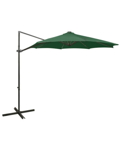 Parasol de jardin en porte-à-faux et mât et lumières LED vert | Mobilier & Déco