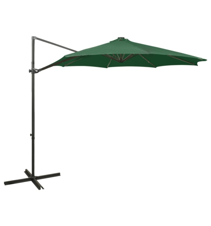 Parasol de jardin en porte-à-faux et mât et lumières LED vert | Mobilier & Déco