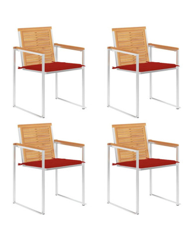 Chaises de jardin lot de 4 avec coussins Bois de teck massif | Mobilier & Déco