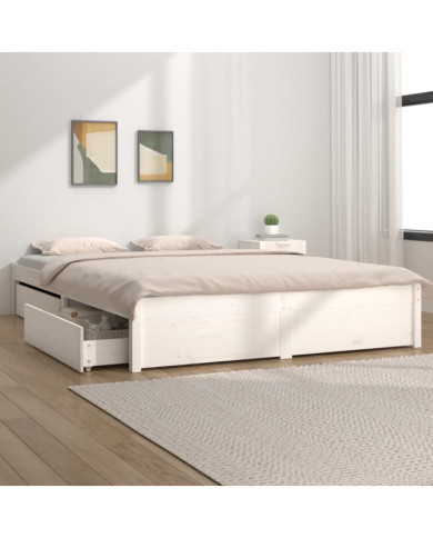 Cadre de lit sans matelas avec tiroirs blanc | Mobilier & Déco