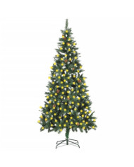 Sapin de Noël artificiel pré-éclairé et pommes de pin 210 cm | Mobilier & Déco