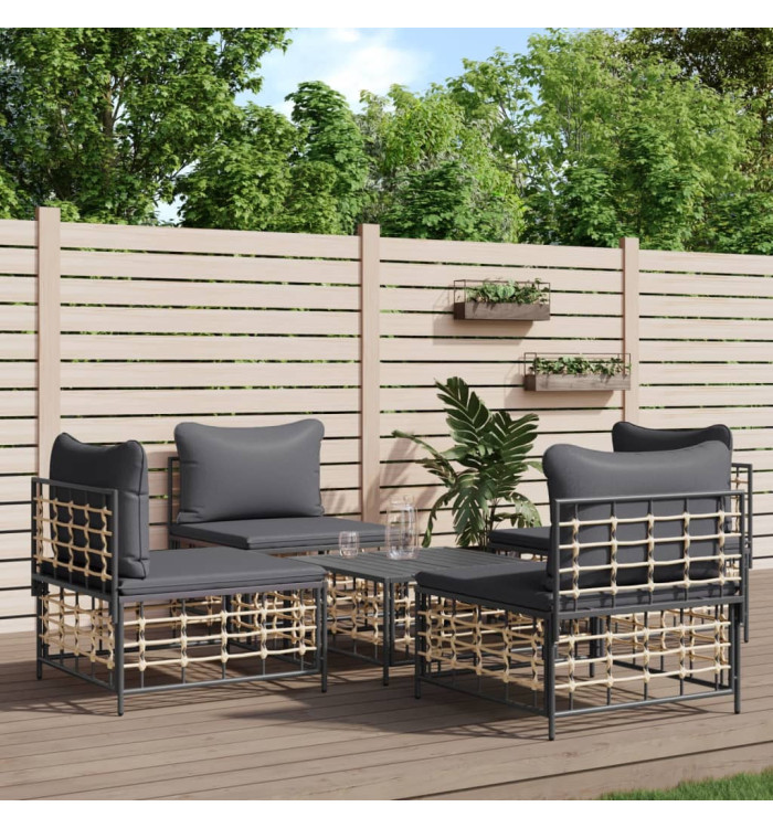 Salon de jardin 5 pcs avec coussins anthracite résine tressée | Mobilier & Déco