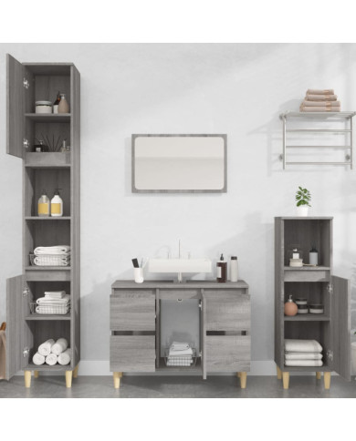 Ensemble de meubles de salle de bain 3 pcs Sonoma gris | Mobilier & Déco