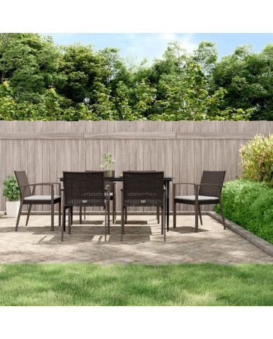 Ensemble à manger de jardin 7 pcs coussins résine tressée acier | Mobilier & Déco