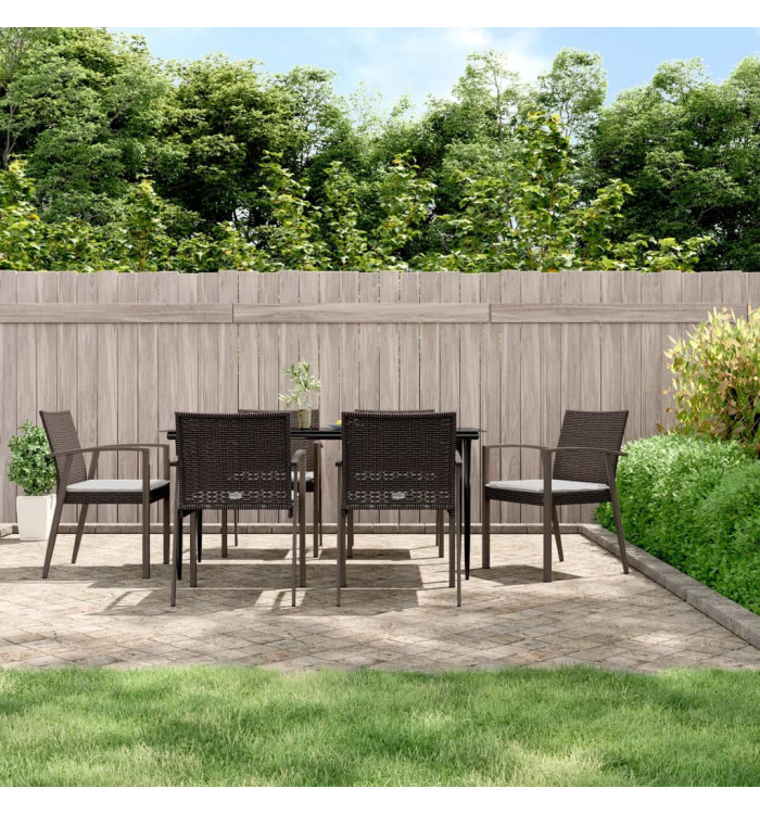 Ensemble à manger de jardin 7 pcs coussins résine tressée acier | Mobilier & Déco