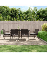 Ensemble à manger de jardin 7 pcs coussins résine tressée acier | Mobilier & Déco