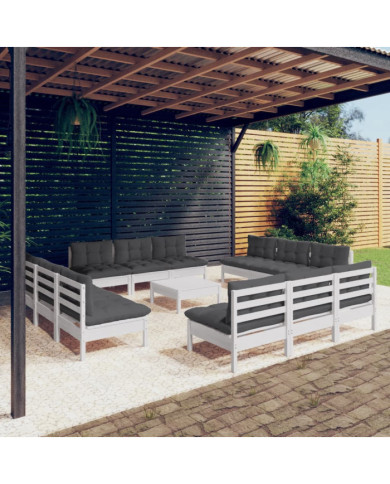 Salon de jardin 13 pcs avec coussins anthracite bois de pin | Mobilier & Déco