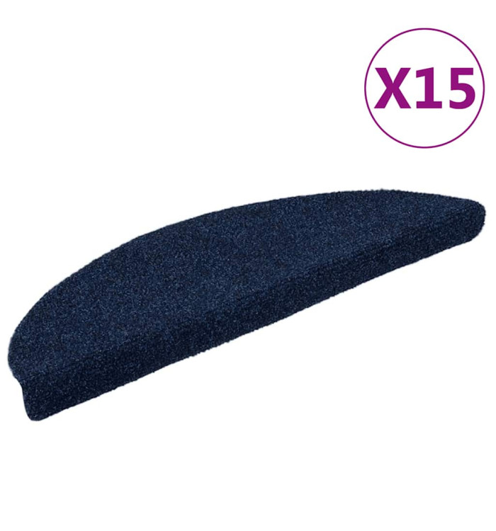 Tapis d'escalier autocollants 15 pcs Bleu 56x17x3 cm Aiguilleté | Mobilier & Déco